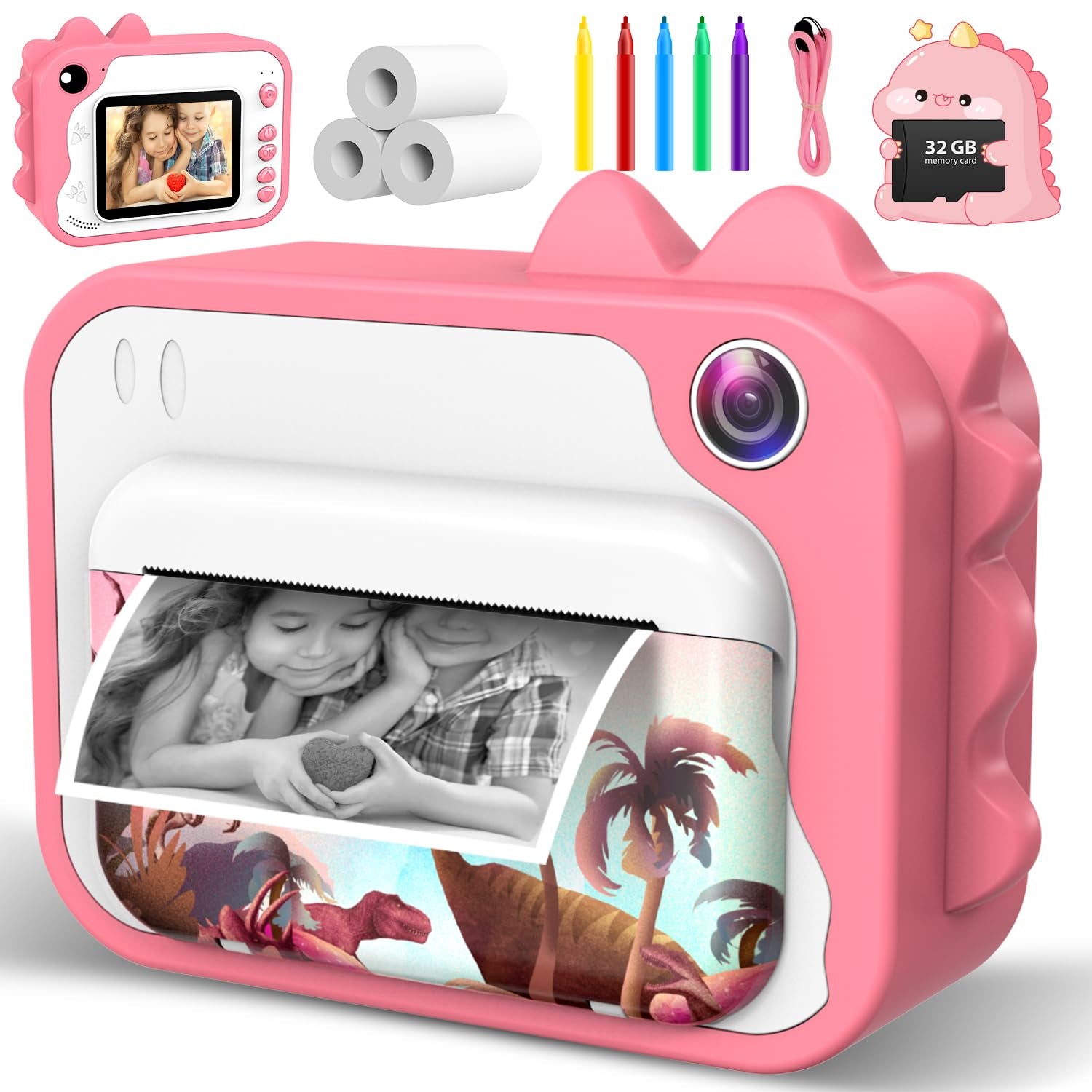 Cámaras de impresión instantánea para niñas, pantalla de 2.0 pulgadas, 3 rollos de papeles de impresión