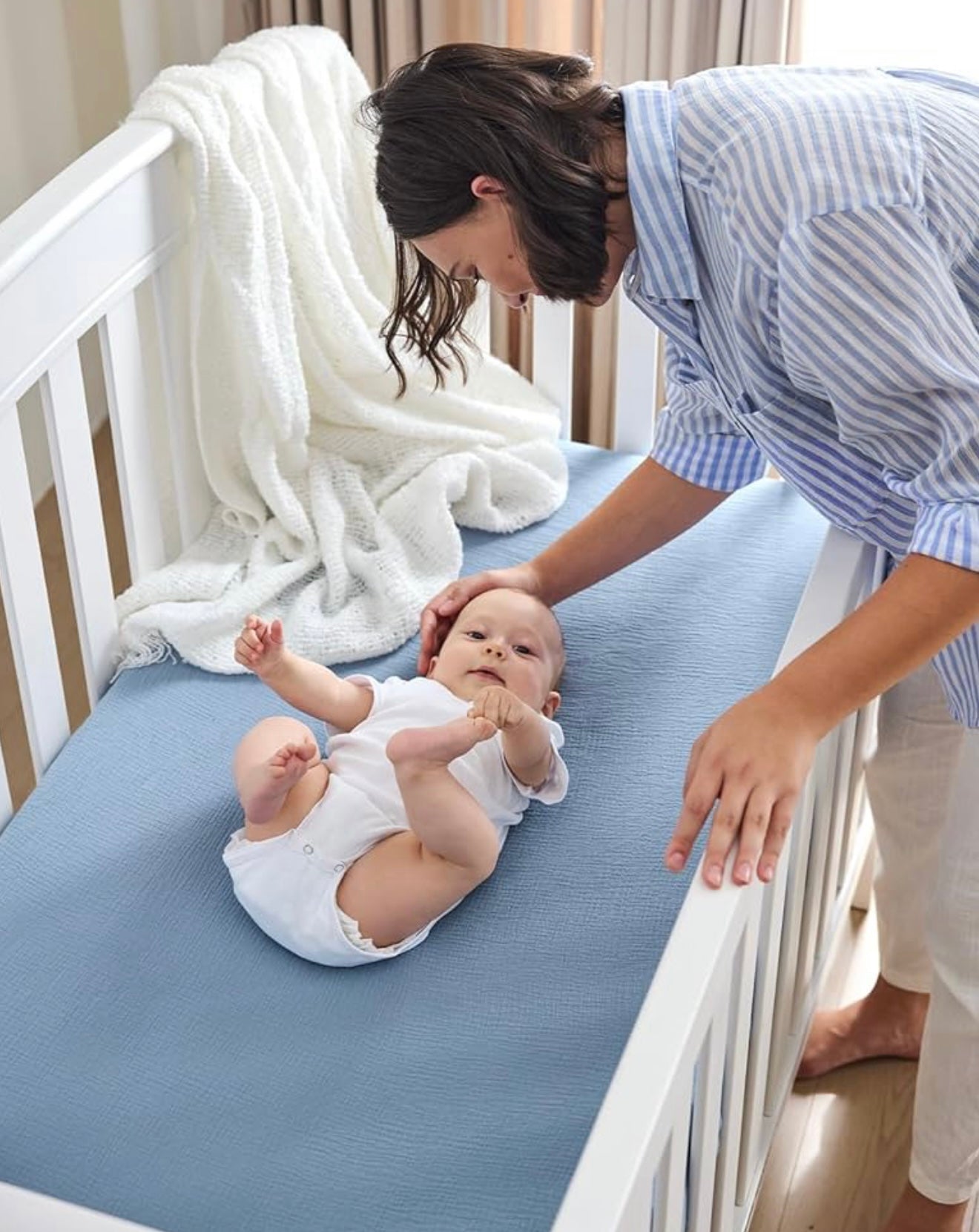 Sábanas ajustables de muselina para cuna Momcozy, 132 x 71 cm