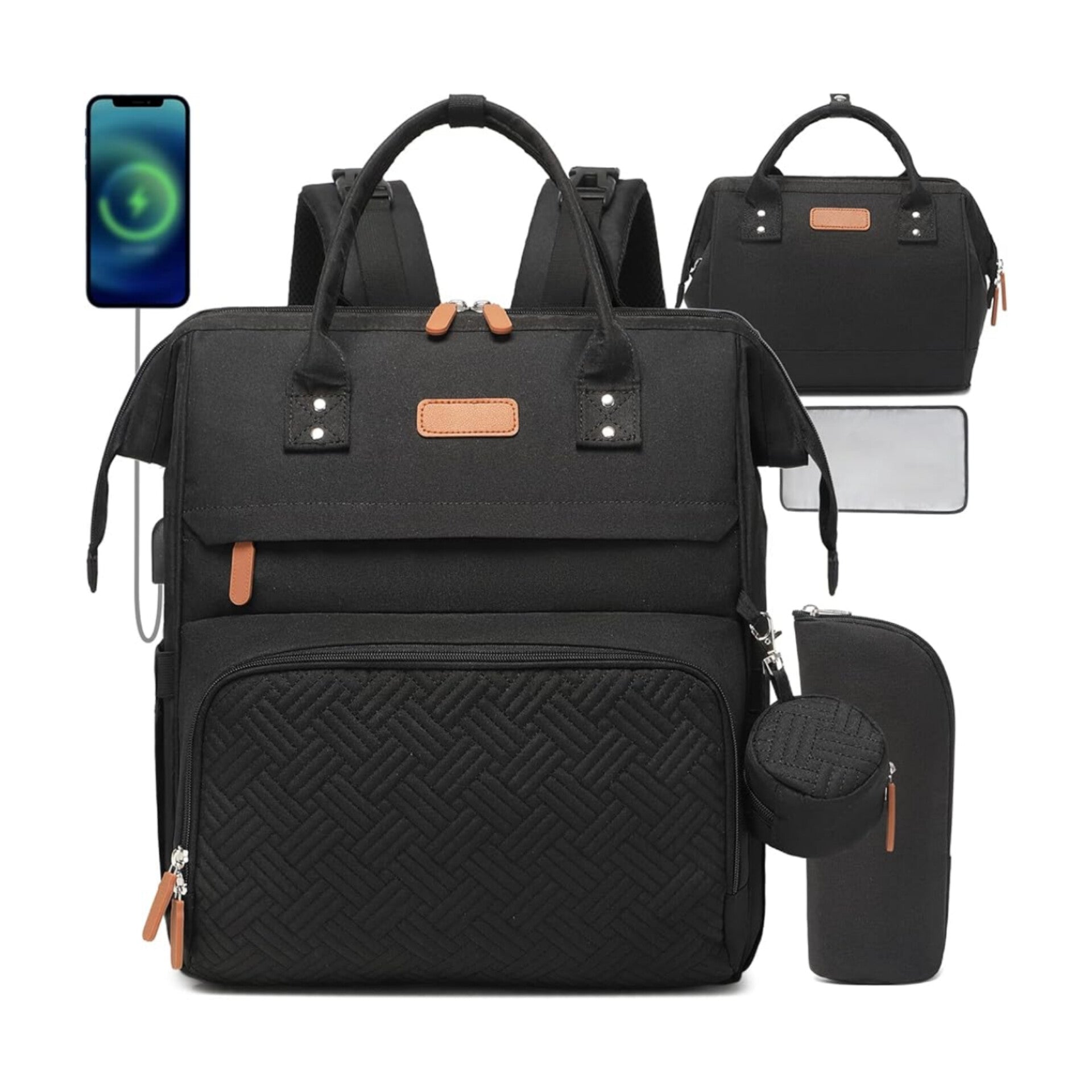 Mochila de viaje multifunción 5 en 1 bolsa de mano de maternidad, L-negro