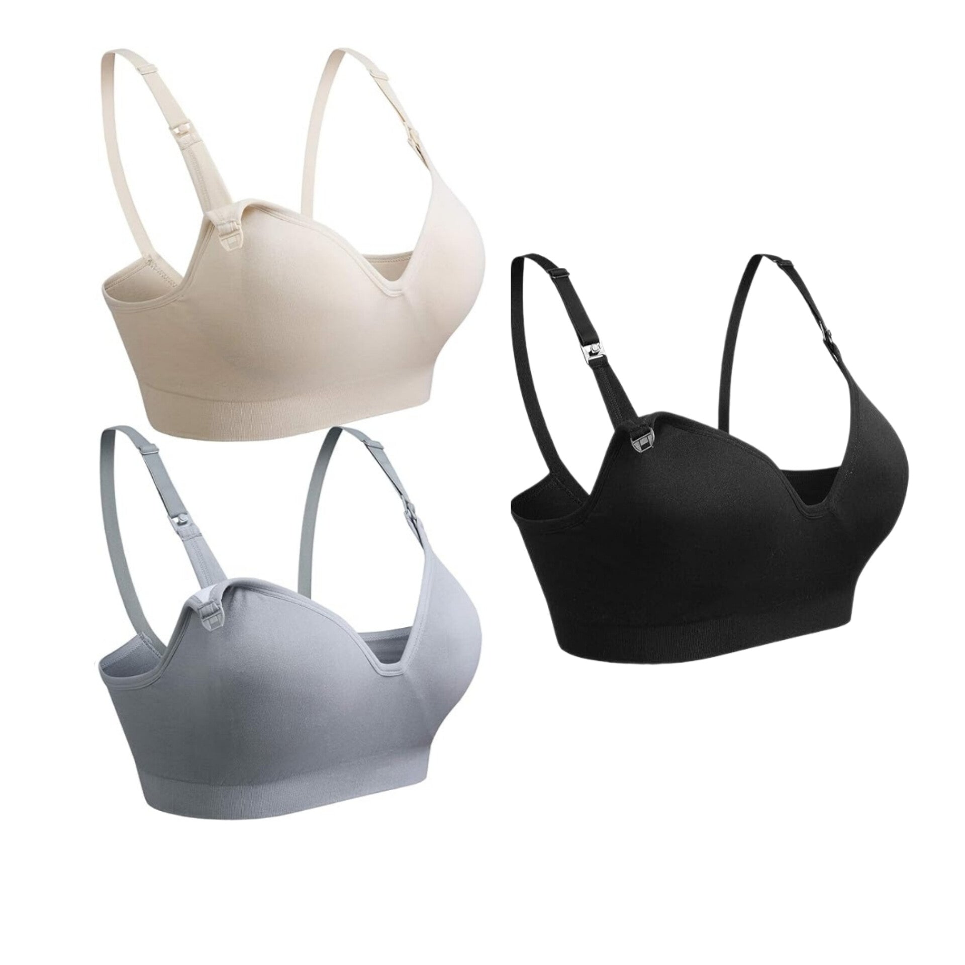 Set de 3 brasieres, negro/beige/gris, talla L