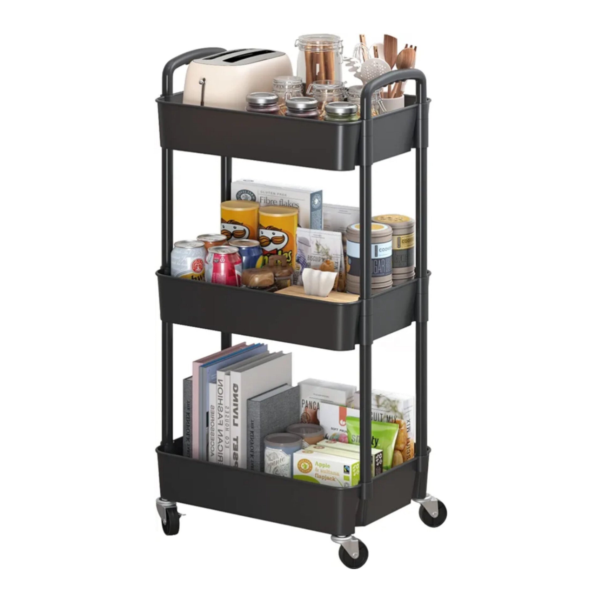 Sywhitta- Carrito utilitario de plástico de 3 niveles con asa