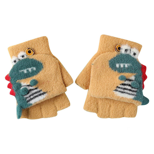 Qinweilu- Guantes amarillos de invierno para niños, dinosaurio