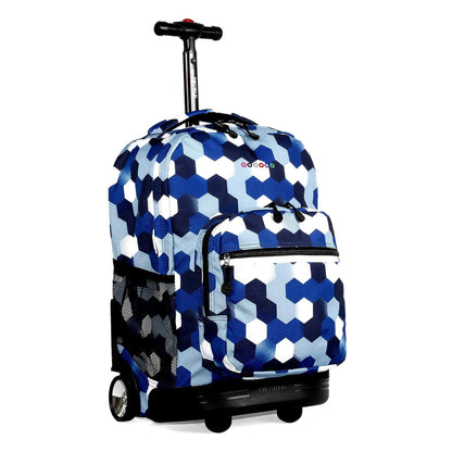 J World New York Sunrise Kids-Mochila con ruedas, diseño azul