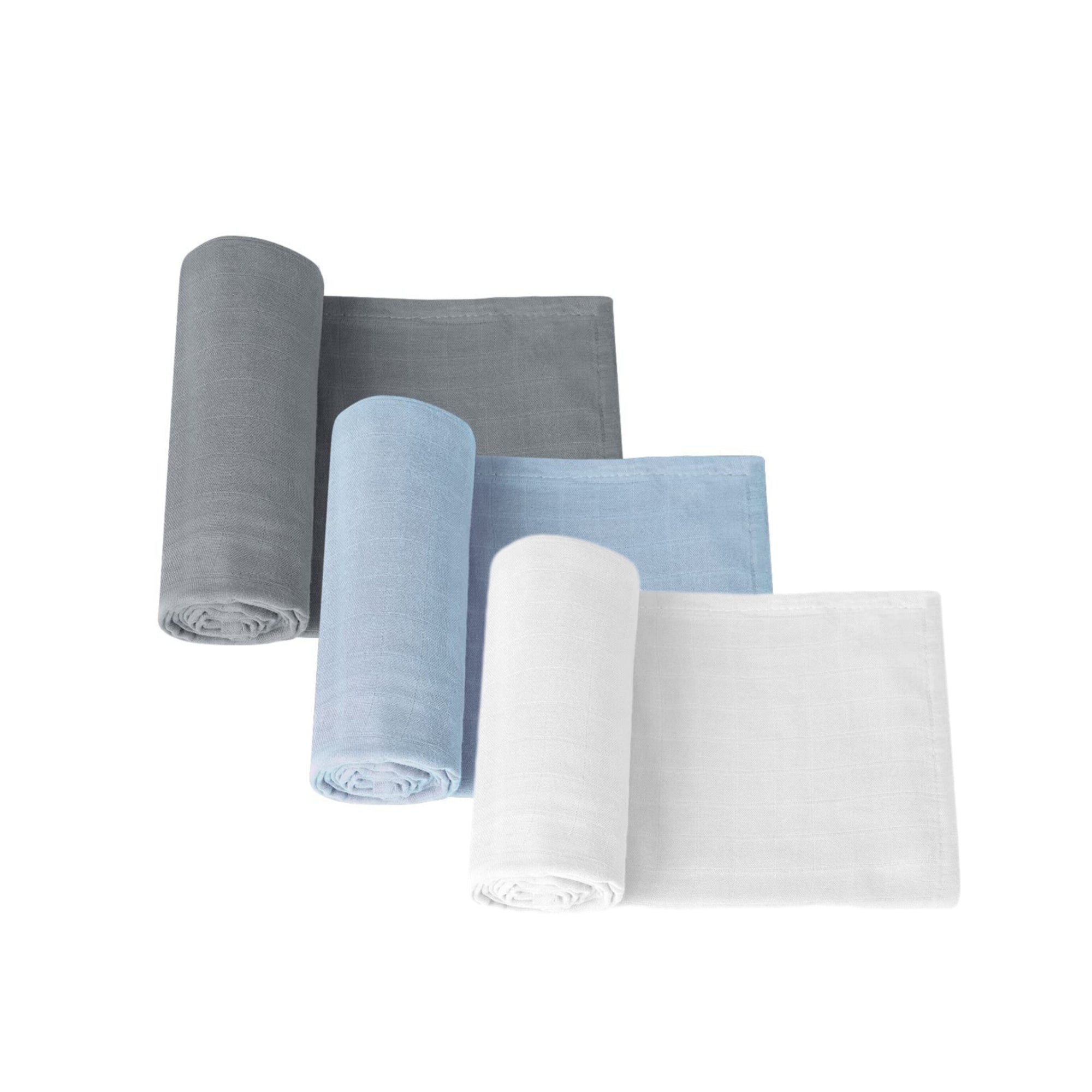 Toymuslin- Set de 3 muselinas de Bamboo azul gris y blanco