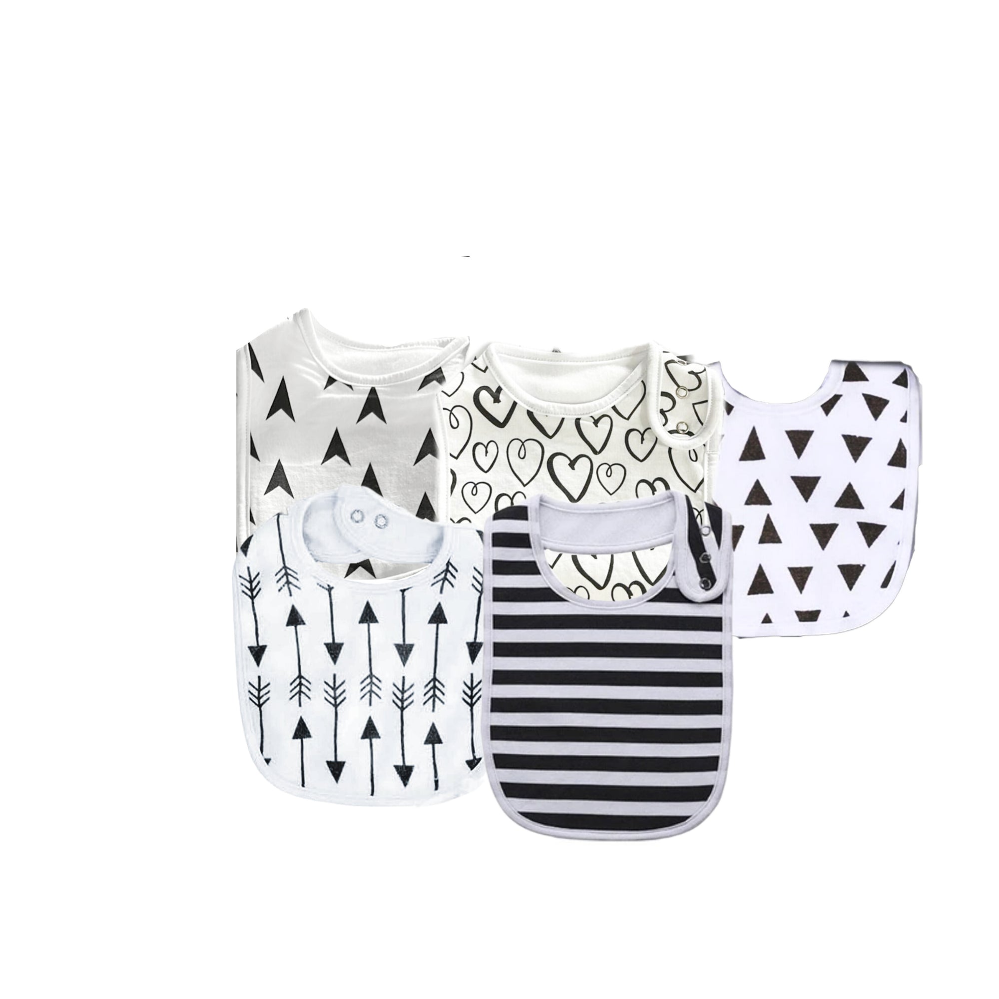 Baberos de diseño variado, blanco y negro, 5 uds