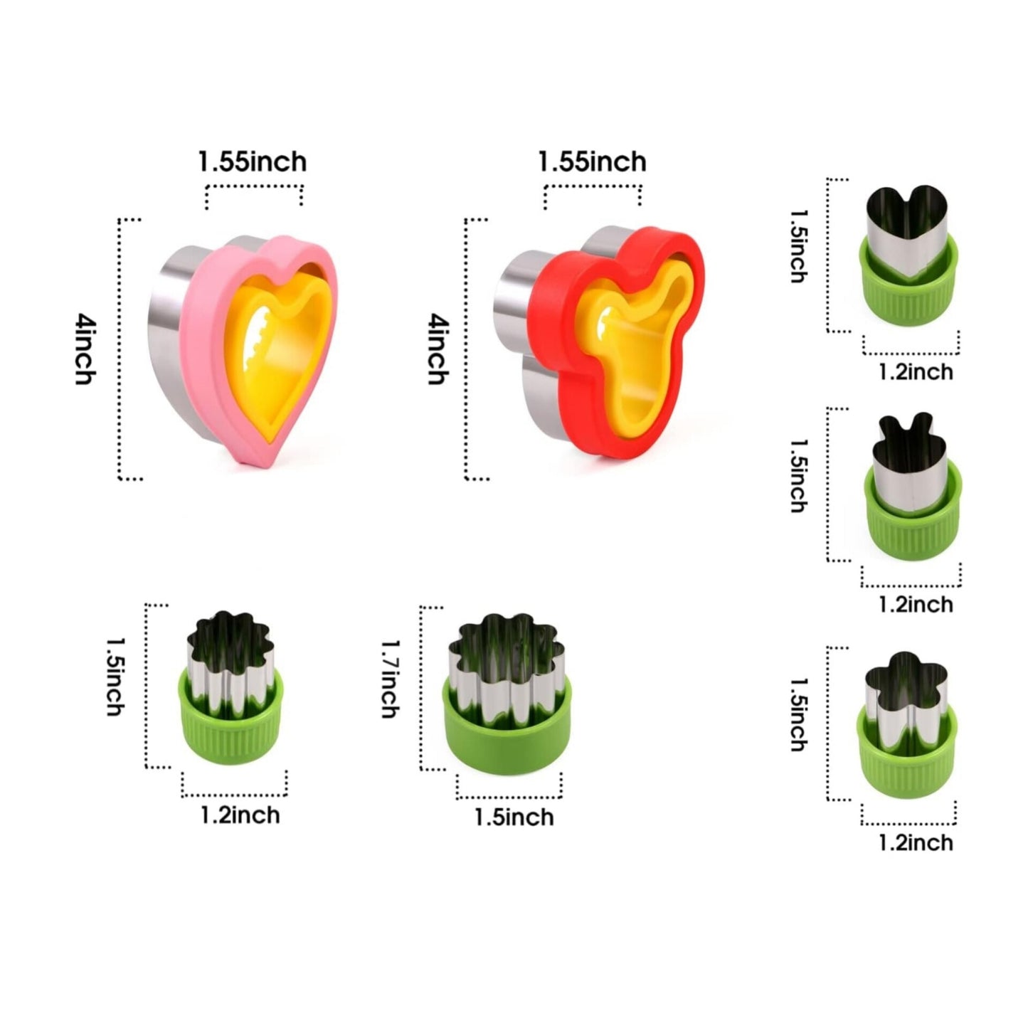 2 piezas de cortadores de sándwiches y sellador, y 5 cortadores de fruta y verdura