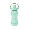 Lifefactory- Botella de agua de vidrio de 12 onzas con tapa abatible activa y funda protectora de silicona, menta