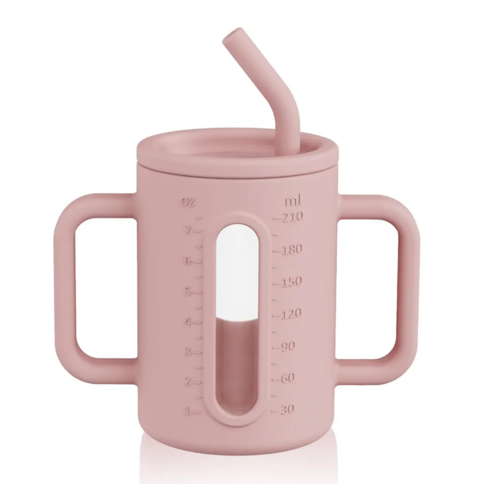 HOTUT- Vaso de vidrio con asas de Silicón y Aprendizaje de Bebé y Niños Pequeños, 210 ml