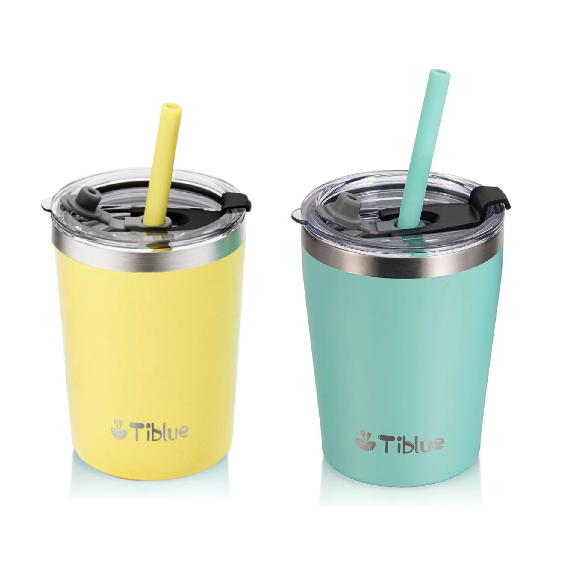 Tiblue - Taza para niños y niños pequeños, 2 uds, 8 oz, amarillo y verde