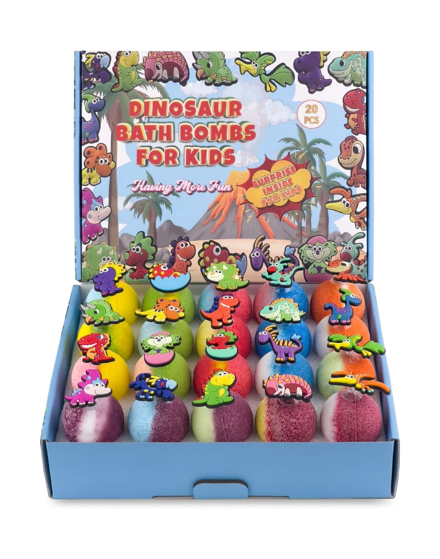 Leoce-20 bombas de baño para niños con juguetes de succión de dinosaurio en el interior