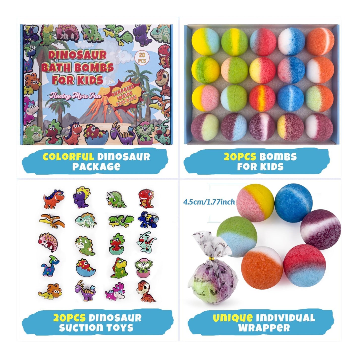 Leoce-20 bombas de baño para niños con juguetes de succión de dinosaurio en el interior