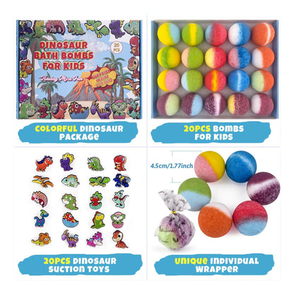 Leoce-20 bombas de baño para niños con juguetes de succión de dinosaurio en el interior