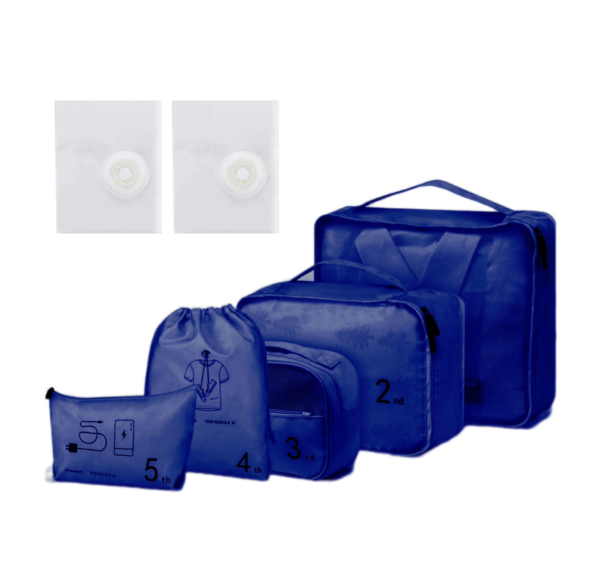 Juego de 7 cubos de embalaje de malla para equipaje, azul oscuro