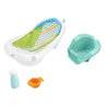 Fisher-Price- Bañera de bebé a niño pequeño 4 en 1 con soporte extraíble para bebés y 2 juguetes