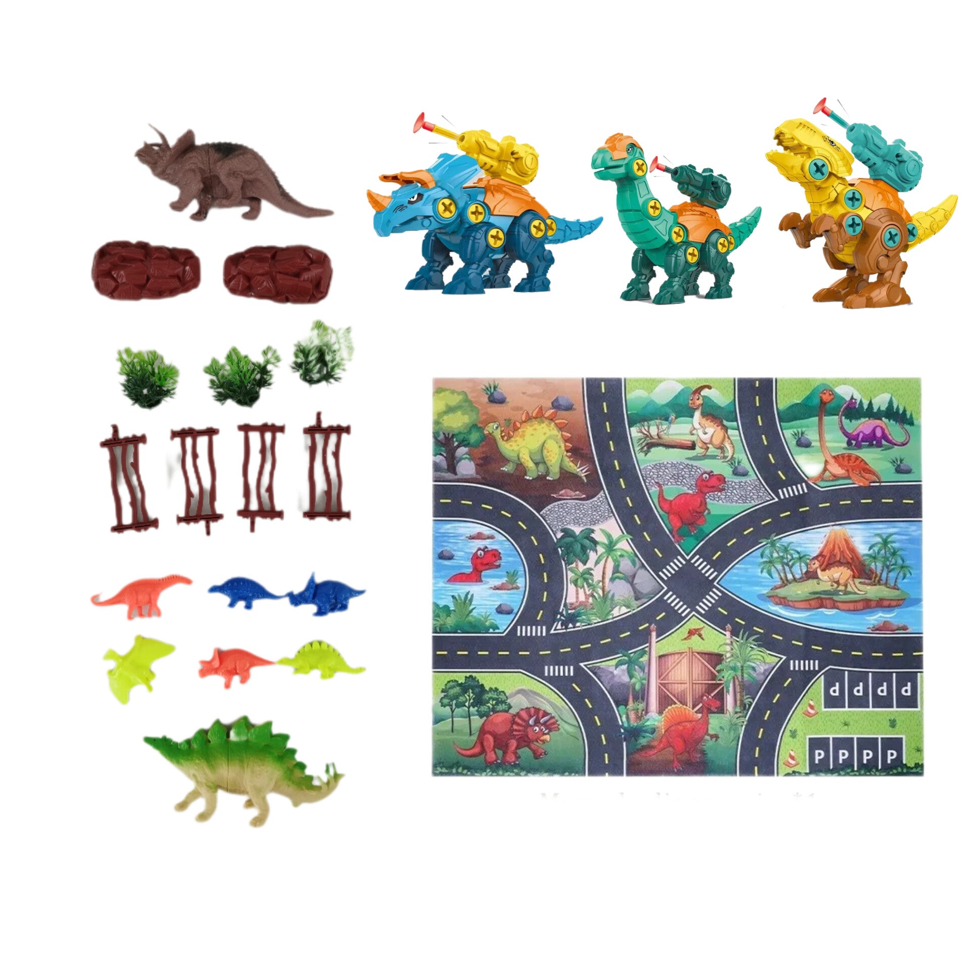 Top solid- Set variado de dinosaurios con alfombra