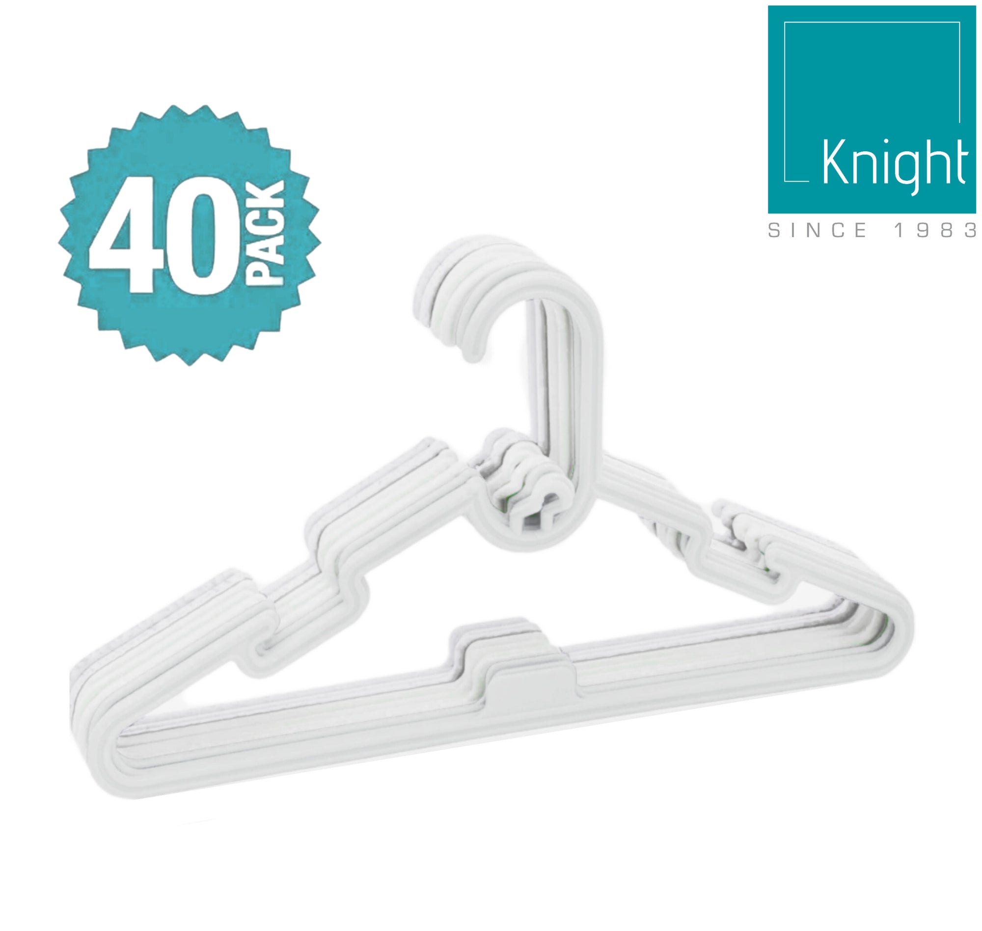 Knight- Paquete de 40 perchas de plástico blancas