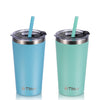 Tiblue - Taza para niños y niños pequeños, botella de agua de acero inoxidable, 2 tazas de 12oz, azul+verde