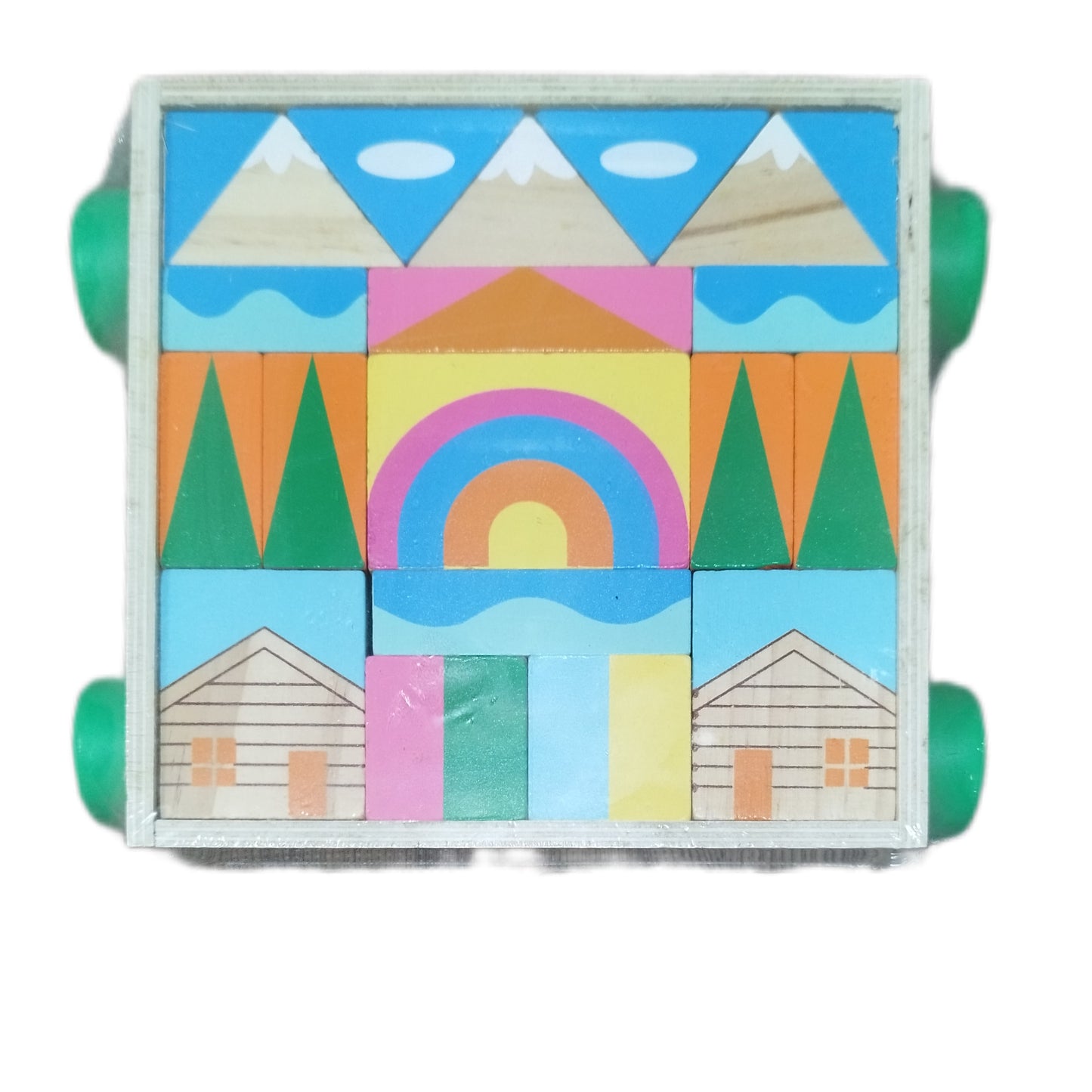 Ankyo- Bloques de madera con carrito para halar, (paisaje)