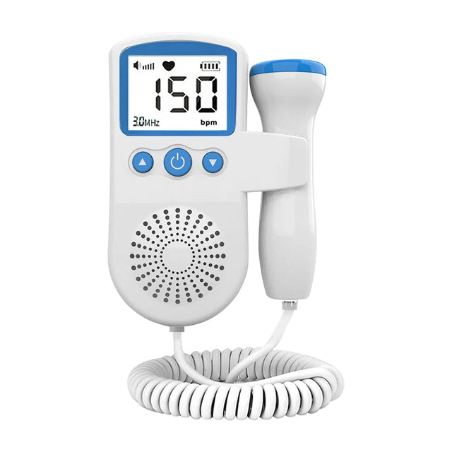 Medidor de Sonar de Monitor de ritmo cardíaco Doppler Fetal para embarazo en casa, incluye gel de transmisión y dos baterias, color celeste