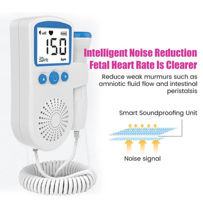 Medidor de Sonar de Monitor de ritmo cardíaco Doppler Fetal para embarazo en casa, color celeste