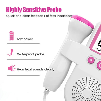 Medidor de Sonar de Monitor de ritmo cardíaco Doppler Fetal para embarazo en casa, color celeste