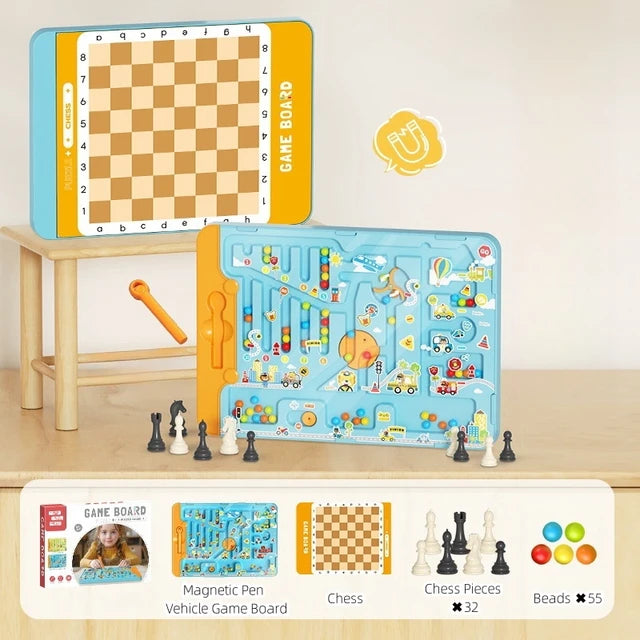 Juego de mesa de ajedrez 2 en 1 con laberinto de clasificación magnética