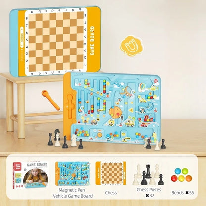 Juego de mesa de ajedrez 2 en 1 con laberinto de clasificación magnética