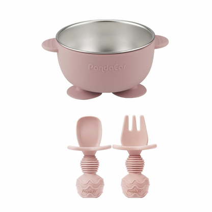 Juego de 1 tazón de succión de acero inoxidable para bebés y 2 piezas de utensilios