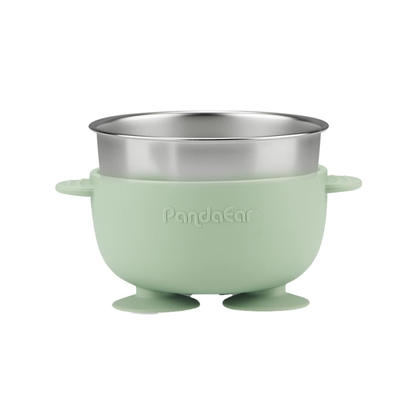 Juego de 1 tazón de succión de acero inoxidable para bebés y 2 piezas de utensilios, verde