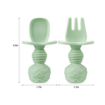 Juego de 1 tazón de succión de acero inoxidable para bebés y 2 piezas de utensilios, verde