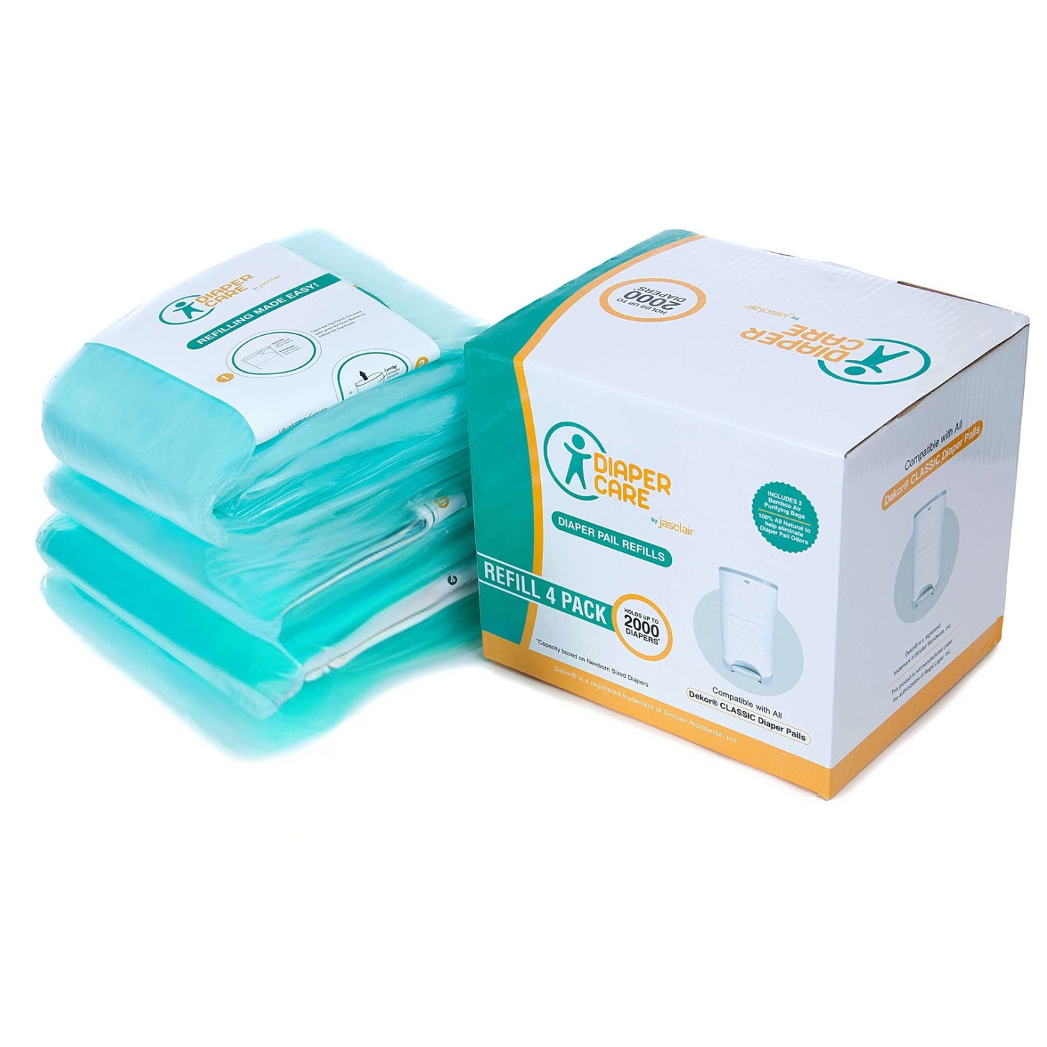 Paquete de 4 recambios para pañales, compatibles con el cubo de tamaño regular Dekor CLASSIC