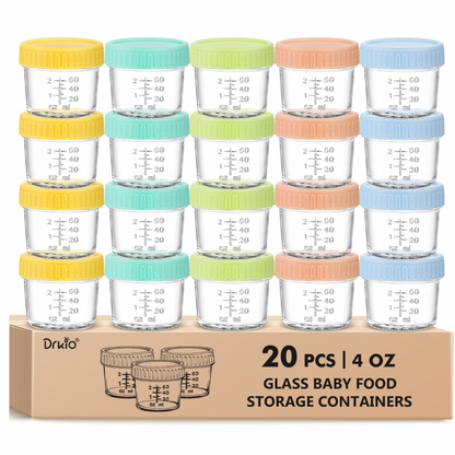 DRKIO Paquete de 20 recipientes de vidrio para almacenamiento de alimentos para bebés, 4oz