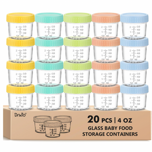 DRKIO Paquete de 20 recipientes de vidrio para almacenamiento de alimentos para bebés, 4oz