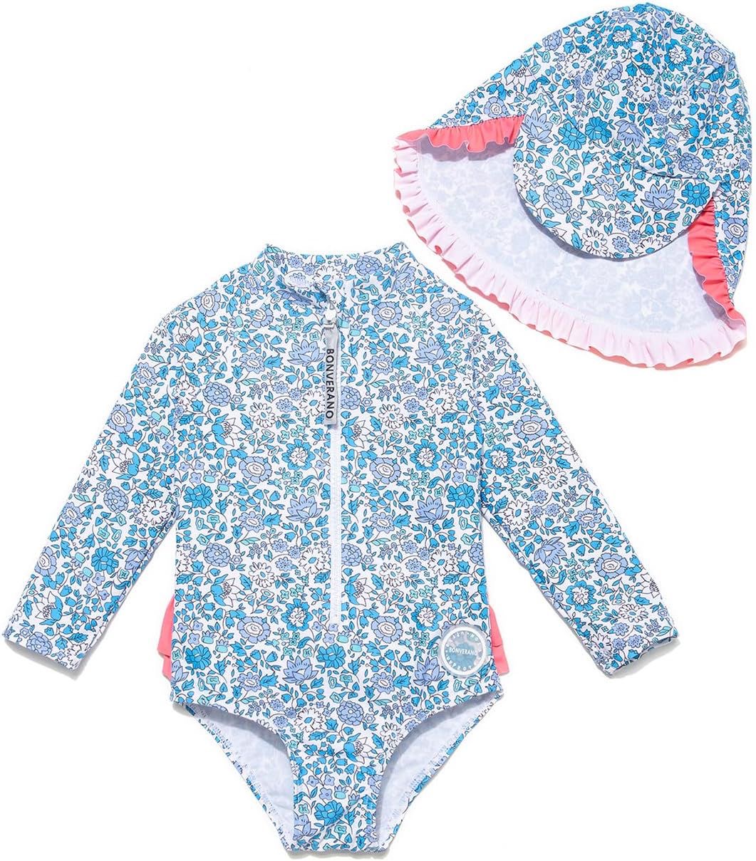 Juego de traje de baño con sombrerito de 24-36 meses, protección solar UPF 50+