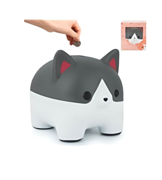 Hucha Corgi para niños, caja de ahorro de dinero para perros, gris