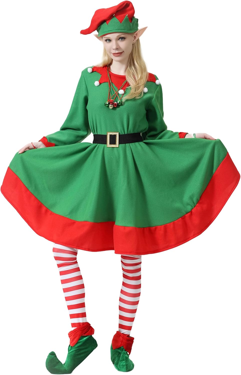 Disfraz navideño de elfa para mujer, talla M de adulto