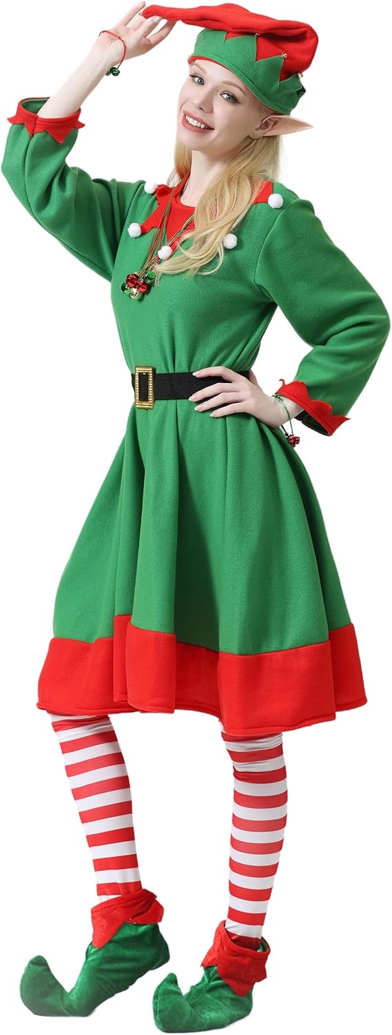 Disfraz navideño de elfa para mujer, talla M de adulto