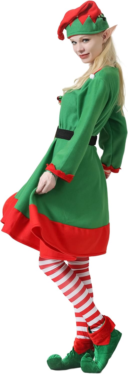 Disfraz navideño de elfa para mujer, talla M de adulto
