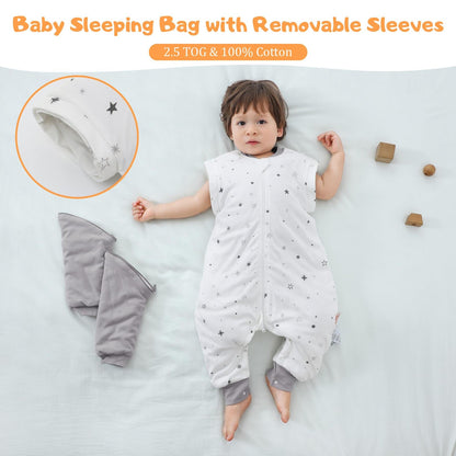 Saco para dormir de 2-3 años, 100% algodón, 2.5 tog