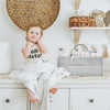 NXY Baby Diaper Caddy - Organizador para pañales y toallitas húmedas para bebés, interior anaranjado exterior gris
