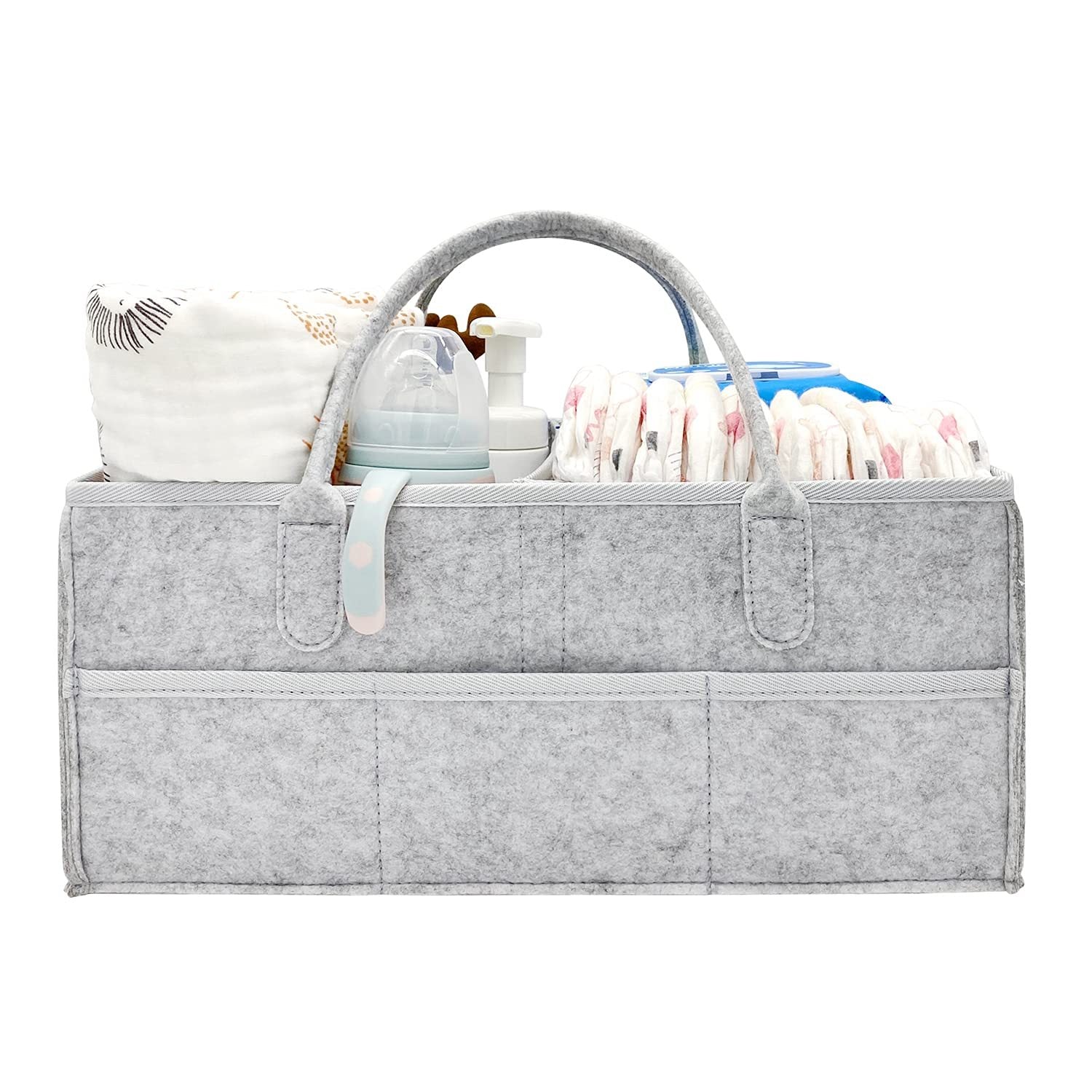 NXY Baby Diaper Caddy - Organizador para pañales y toallitas húmedas para bebés, interior anaranjado exterior gris