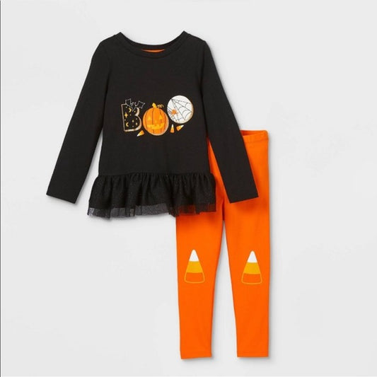Cat & Jack -Top de manga larga con peplum de Boo y leggins de maíz dulce, talla 3T