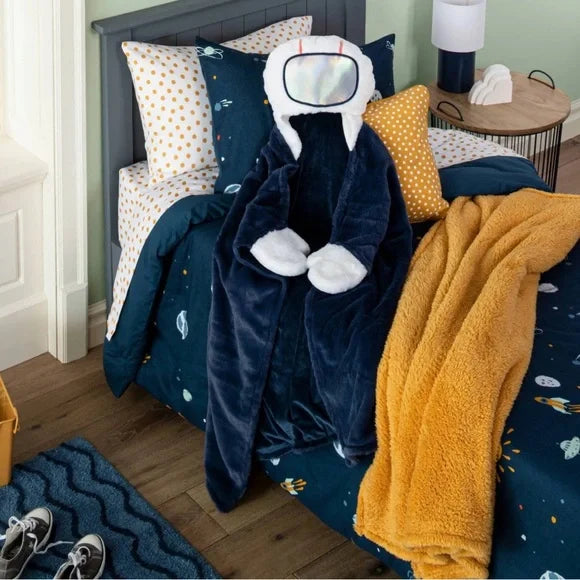 Pillowfort- Manta con capucha de felpa, color azul marino Astronauta