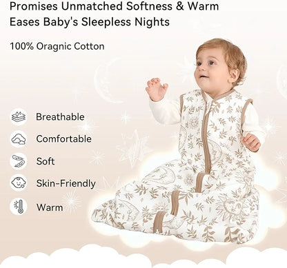 Unnivoll - Saco de dormir para bebé de 12 a 36 meses, 100 % de algodón TOG 0.5, beige liso