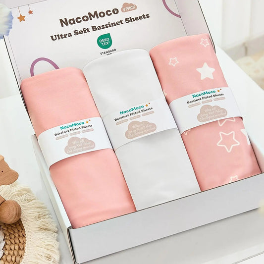 NacoMoco- Paquete De 3 Sábanas Suaves Y Resistentes Para Moisés, 35x 20x 4 pulgadas