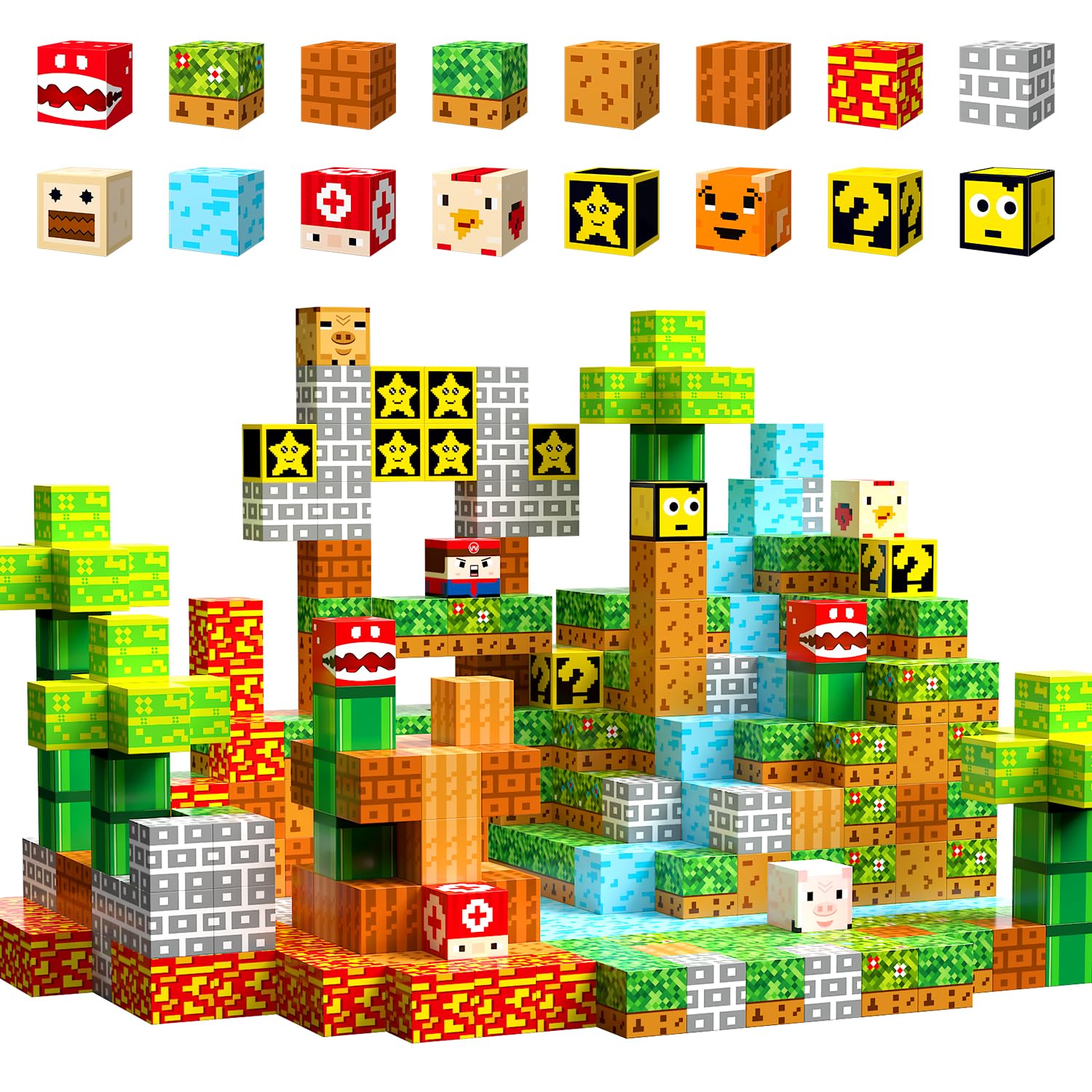 Super Mary Maker- Juego de 104 piezas de bloques magnéticos para construir