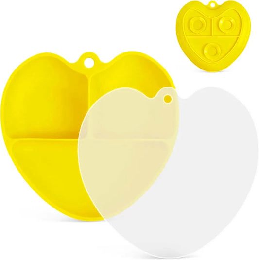 Placa de succión para bebés con tapa, corazón amarillo