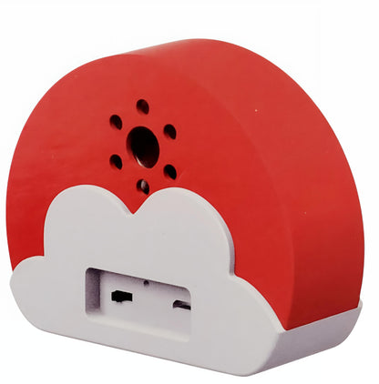 Altavoz portátil recargable por USB con cara sonriente de arcoíris y nubes