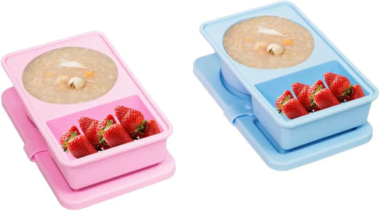 Paquete de 2 recipientes de silicona para aperitivos con correa para cubiertos y doble compartimento