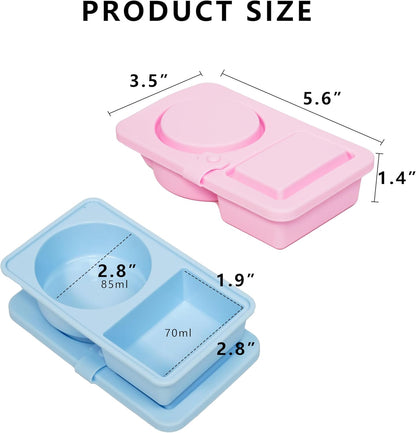 Paquete de 2 recipientes de silicona para aperitivos con correa para cubiertos y doble compartimento